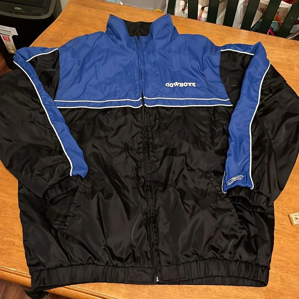Dallas Cowboys Reebok Windbreaker Zip Up Jacket Blue Black White Mens XL